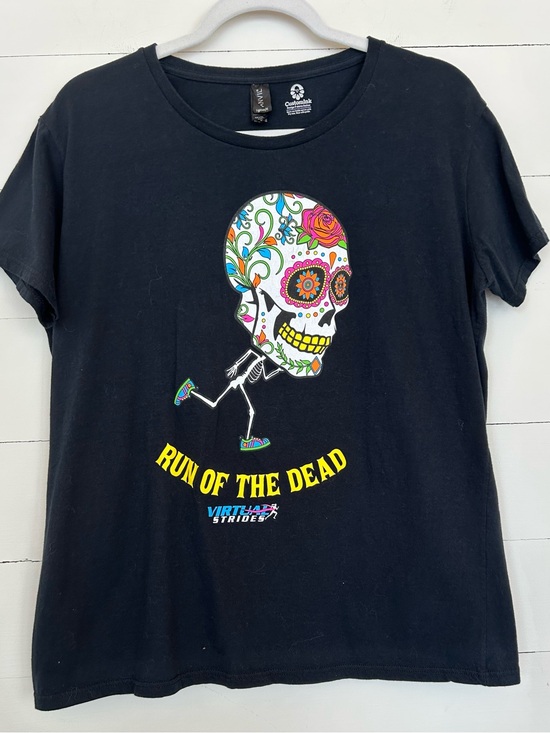 Custom Ink Tops - Run of the Dead Sugar Skull Graphic Tee - Black, Ladies Large